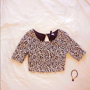 White and black floral crop top